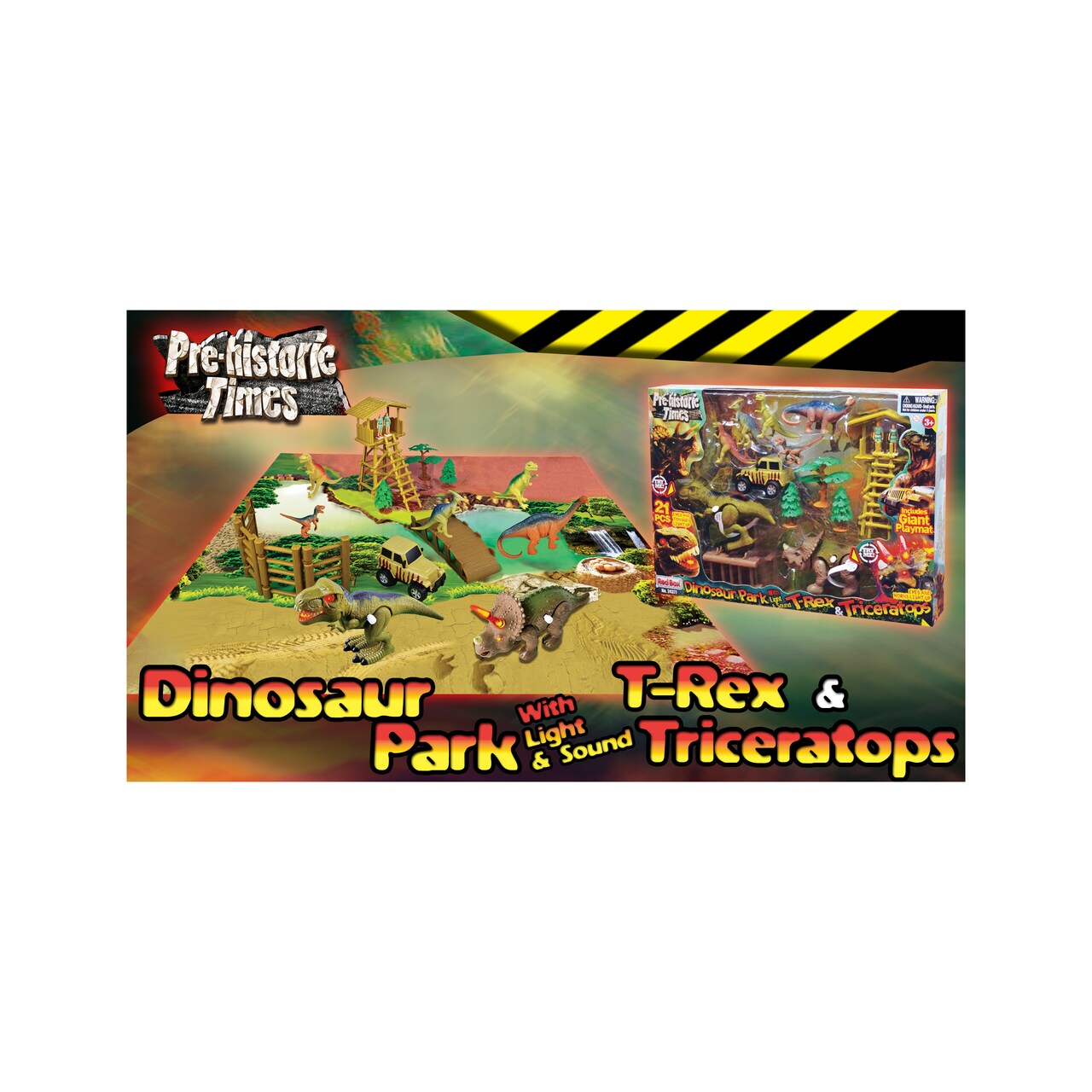 Pre-Historic Times Dinosaur Park w/ Light & Sound T-Rex & Triceratops Figures